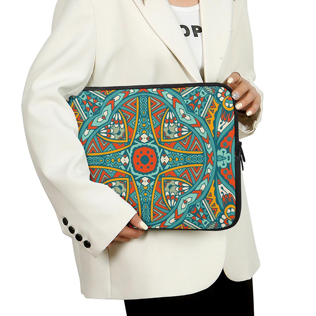 Teal Bohemian Mandala Pattern Print Laptop Sleeve