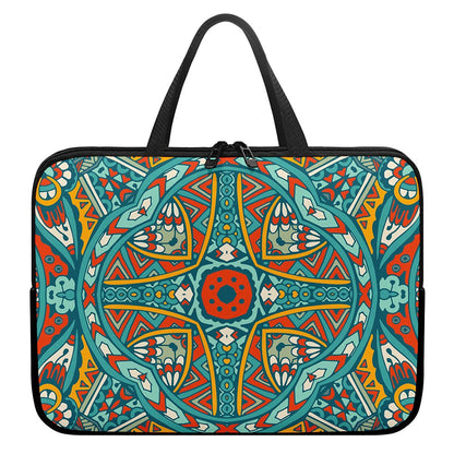 Teal Bohemian Mandala Pattern Print Laptop Sleeve With Handle