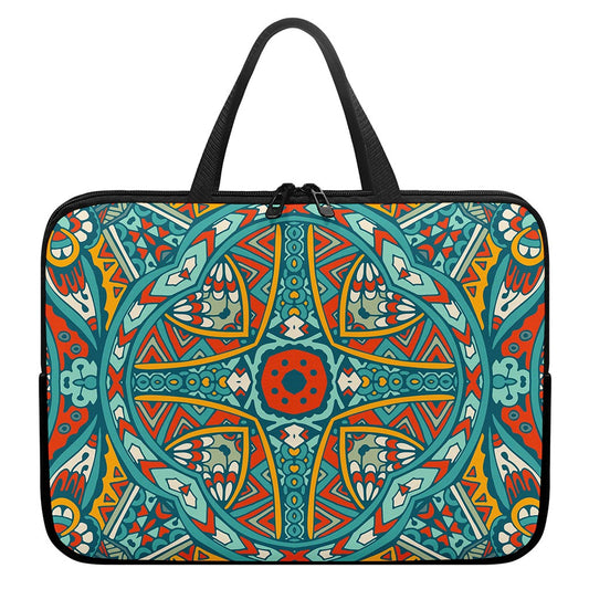 Teal Bohemian Mandala Pattern Print Laptop Sleeve With Handle