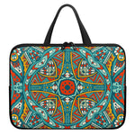 Teal Bohemian Mandala Pattern Print Laptop Sleeve With Handle