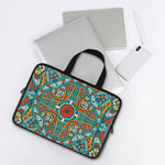 Teal Bohemian Mandala Pattern Print Laptop Sleeve With Handle