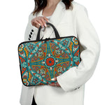 Teal Bohemian Mandala Pattern Print Laptop Sleeve With Handle