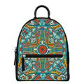 Teal Bohemian Mandala Pattern Print Leather Backpack