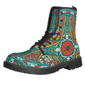 Teal Bohemian Mandala Pattern Print Lace-Up Boots