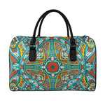 Teal Bohemian Mandala Pattern Print Leather Duffle Bag