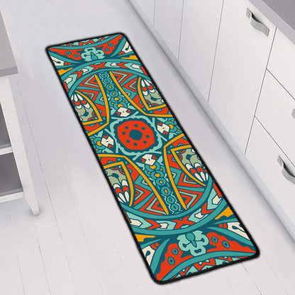 Teal Bohemian Mandala Pattern Print Long Kitchen Mat