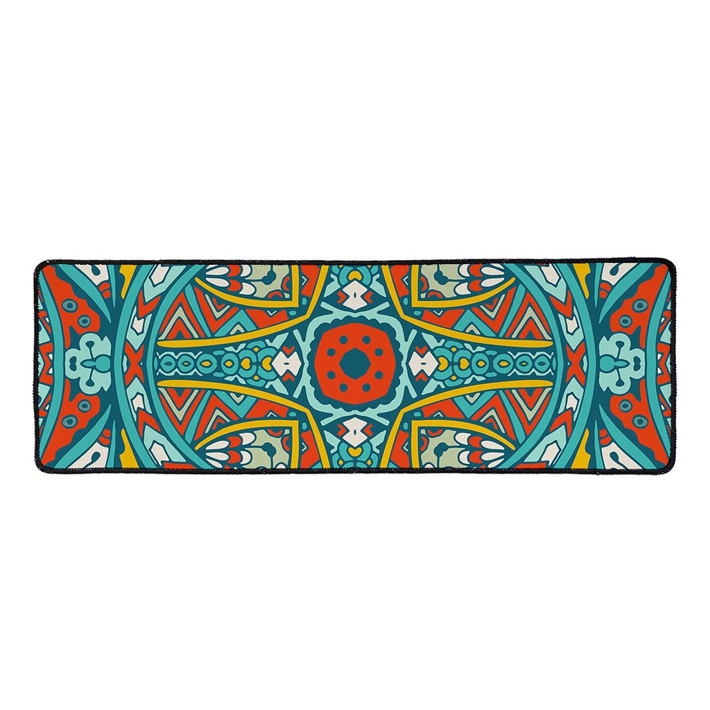 Teal Bohemian Mandala Pattern Print Long Kitchen Mat