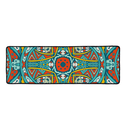 Teal Bohemian Mandala Pattern Print Long Kitchen Mat