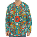 Teal Bohemian Mandala Pattern Print Long Sleeve Baseball Jersey