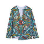 Teal Bohemian Mandala Pattern Print Long Sleeve Short Coat