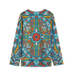 Teal Bohemian Mandala Pattern Print Long Sleeve Short Coat