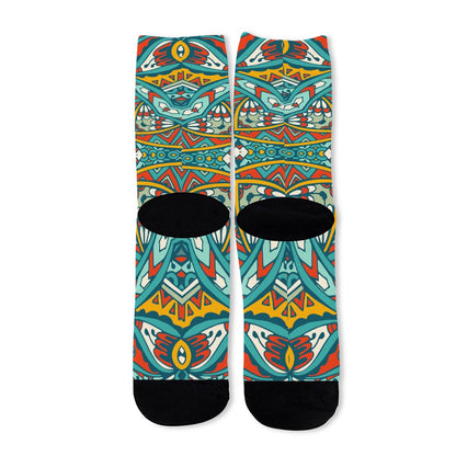 Teal Bohemian Mandala Pattern Print Long Socks