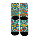 Teal Bohemian Mandala Pattern Print Long Socks