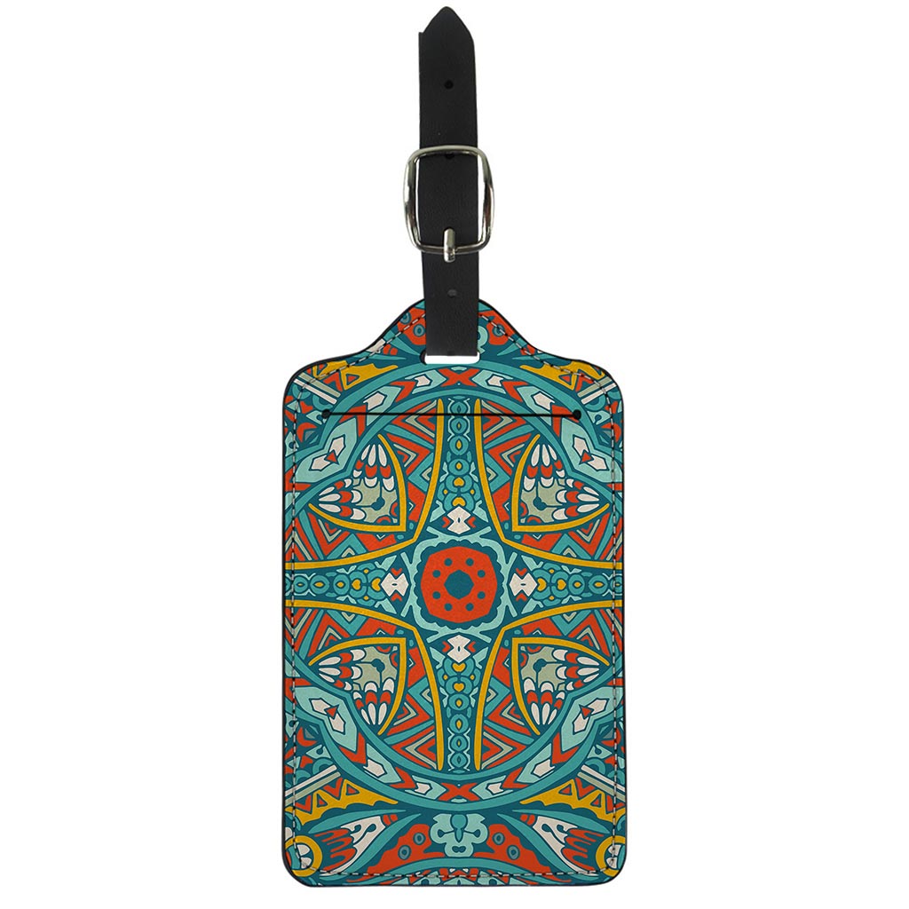 Teal Bohemian Mandala Pattern Print Luggage Tag