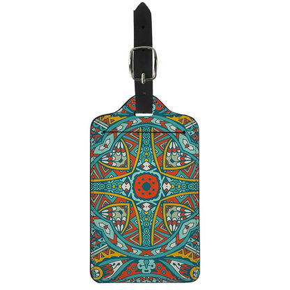 Teal Bohemian Mandala Pattern Print Luggage Tag