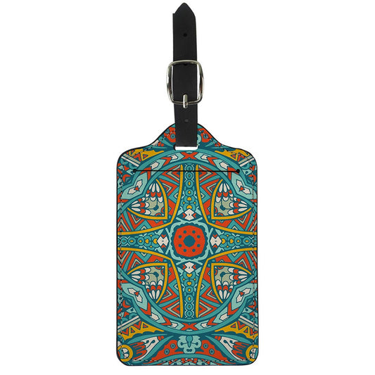 Teal Bohemian Mandala Pattern Print Luggage Tag