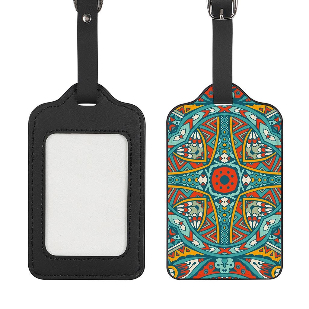 Teal Bohemian Mandala Pattern Print Luggage Tag