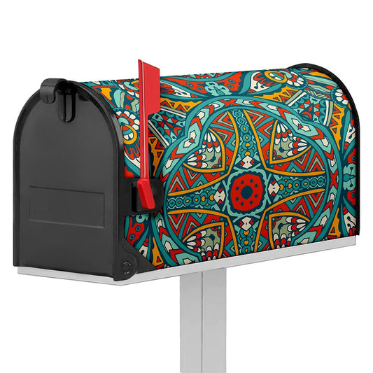 Teal Bohemian Mandala Pattern Print Mailbox Cover