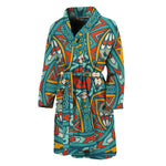 Teal Bohemian Mandala Pattern Print Men's Bathrobe