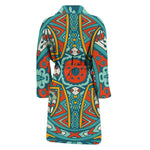 Teal Bohemian Mandala Pattern Print Men's Bathrobe