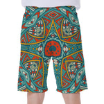 Teal Bohemian Mandala Pattern Print Men's Beach Shorts