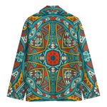 Teal Bohemian Mandala Pattern Print Men's Blazer