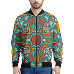 Teal Bohemian Mandala Pattern Print Men's Bomber Jacket