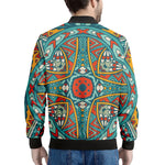 Teal Bohemian Mandala Pattern Print Men's Bomber Jacket