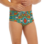 Teal Bohemian Mandala Pattern Print Men's Briefs
