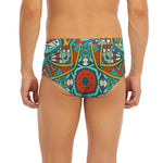 Teal Bohemian Mandala Pattern Print Men's Briefs