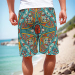 Teal Bohemian Mandala Pattern Print Men's Cargo Shorts
