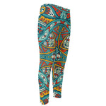 Teal Bohemian Mandala Pattern Print Men's Compression Pants