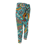 Teal Bohemian Mandala Pattern Print Men's Compression Pants