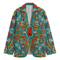 Teal Bohemian Mandala Pattern Print Men's Cotton Blazer