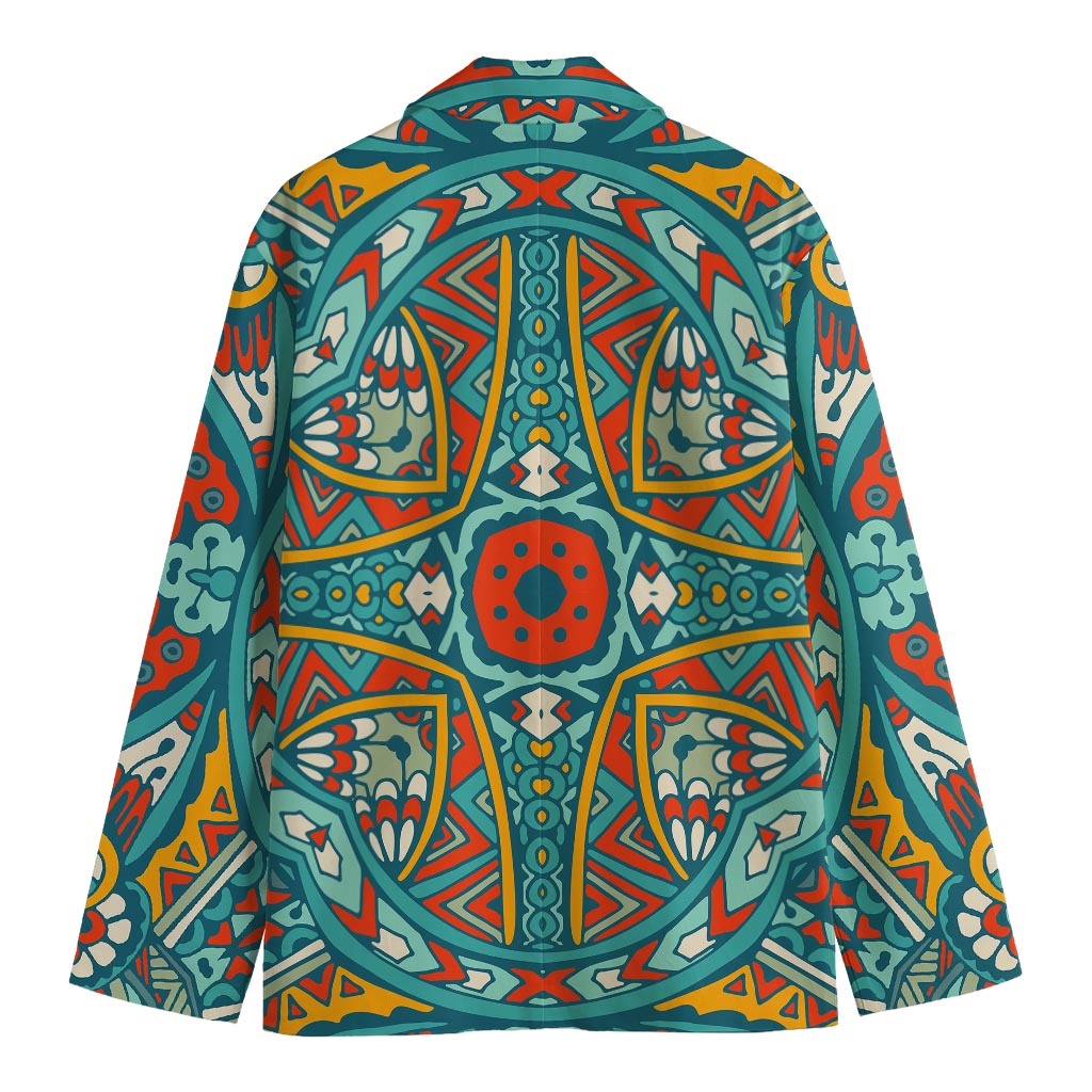 Teal Bohemian Mandala Pattern Print Men's Cotton Blazer