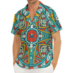 Teal Bohemian Mandala Pattern Print Men's Deep V-Neck Shirt