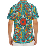 Teal Bohemian Mandala Pattern Print Men's Deep V-Neck Shirt