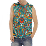 Teal Bohemian Mandala Pattern Print Men's Fitness Tank Top