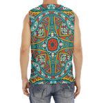 Teal Bohemian Mandala Pattern Print Men's Fitness Tank Top