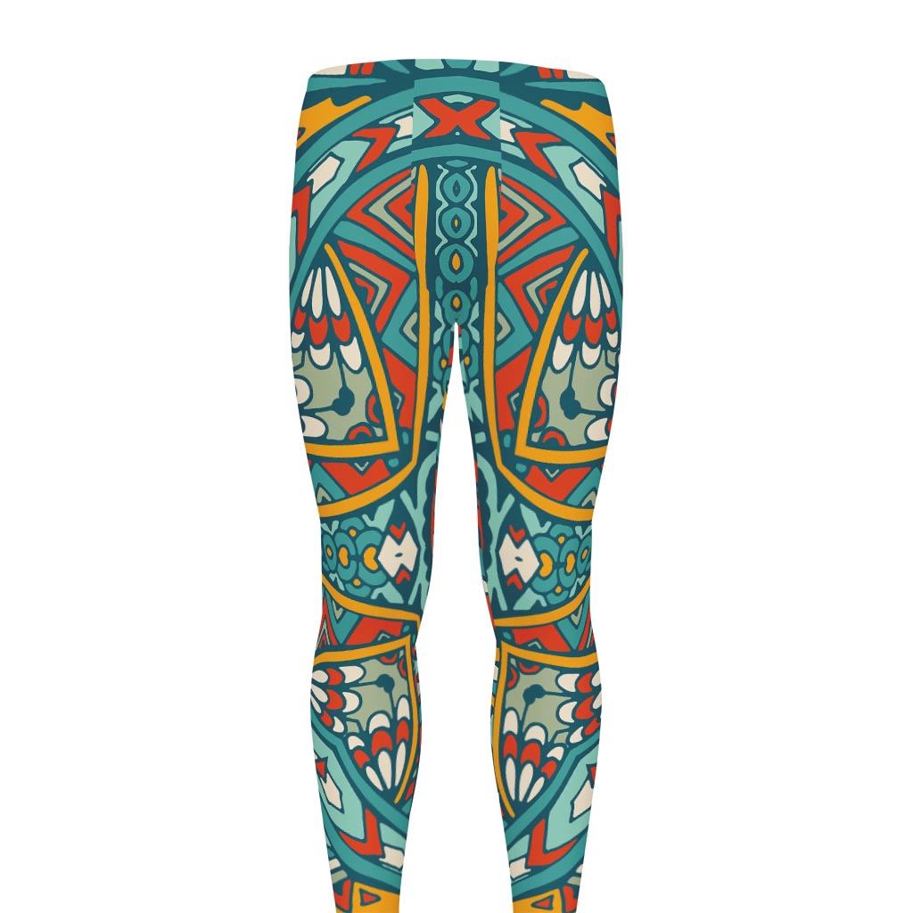 Teal Bohemian Mandala Pattern Print Men's leggings