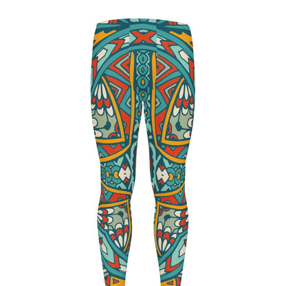 Teal Bohemian Mandala Pattern Print Men's leggings