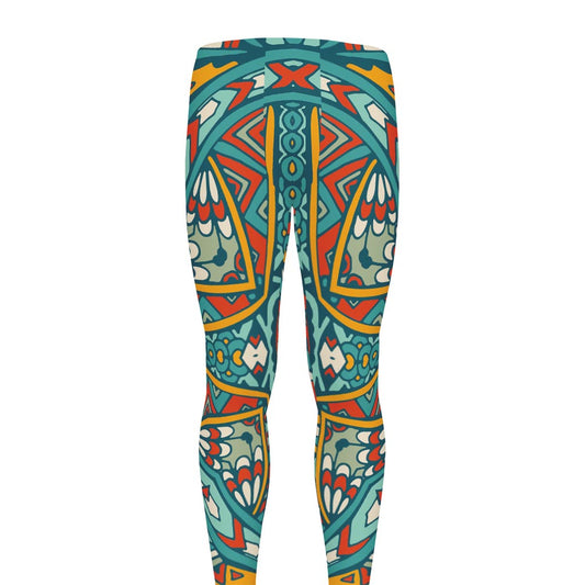 Teal Bohemian Mandala Pattern Print Men's leggings
