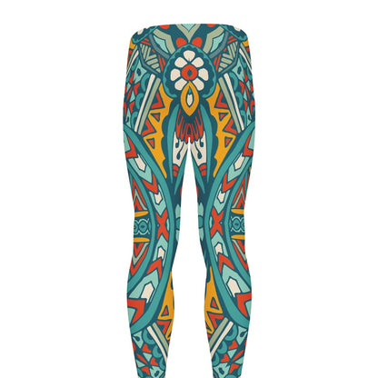 Teal Bohemian Mandala Pattern Print Men's leggings
