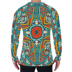 Teal Bohemian Mandala Pattern Print Men's Long Sleeve T-Shirt