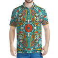 Teal Bohemian Mandala Pattern Print Men's Polo Shirt