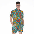 Teal Bohemian Mandala Pattern Print Men's Romper