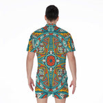 Teal Bohemian Mandala Pattern Print Men's Rompers