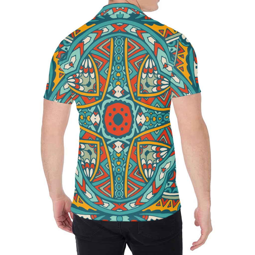 Teal Bohemian Mandala Pattern Print Men's Shirt