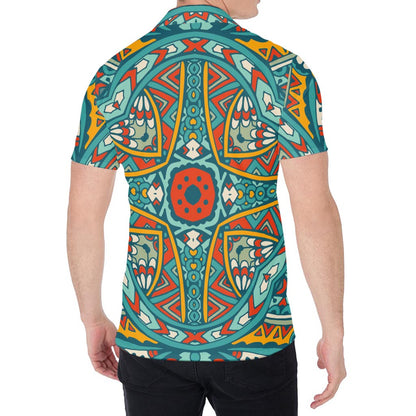 Teal Bohemian Mandala Pattern Print Men's Shirt