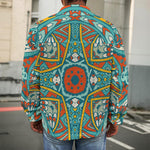 Teal Bohemian Mandala Pattern Print Men's Shirt Jacket